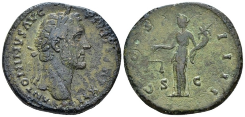 Antoninus Pius, 138-161 Sestertius circa 148-149, Æ 32mm., 25.79g. Laureate head...