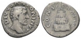 Divus Antoninus Pius. Denarius After 161, AR 17mm., 3.06g. Bare head r. Rev. Four-tier pyre. C 164. RIC M. Aurelius 438.

Toned, Very Fine.