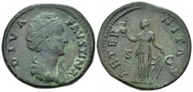 Faustina senior, wife of Antoninus Pius Sestertius After 141, Æ 34mm., 24.93g. Draped bust r. Rev. Aeternitas standing r., holding globe. C 12. RIC A....