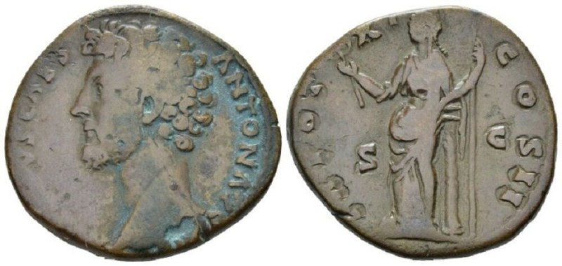 Marcus Aurelius Caesar, 139-161. Sestertius circa 156-157, Æ 30mm., 24.24g. Bare...