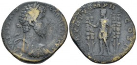 Lucius Verus, 161-169 Sestertius circa 164-165, Æ 32mm., 23.49g. Laureate and cuirassed bust r. Rev. L. Verus standing l., between four trophies holdi...