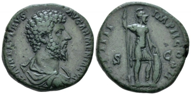 Lucius Verus, 161-169 Sestertius circa 163-164, Æ 31mm., 25.5g. Bare-headed, dra...