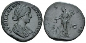 Lucilla, daughter of M. Aurelius and wife of Lucius Verus Sestertius circa 164-182, Æ mm., 17.58g. Draped bust r. VESTA Vesta, veiled, standing front,...