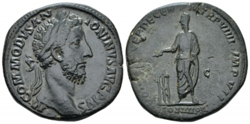 Commodus, 177-192 Sestertius circa 184, Æ 31mm., 25.08g. Laureate head r. Rev. C...