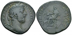 Commodus, 177-192 Sestertius circa 188, Æ 31mm., 25.49g. Laureate head r. Rev. Salus seated l., feeding out of patera snake rising from altar to l. C ...