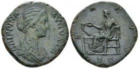 Crispina, wife of Commodus Sestertius circa 180-183, Æ 30mm., 24.64g. Draped bust r. Rev. Salus seated l., nourishing out of patera snake coiled aroun...