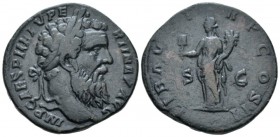 Pertinax, 193 Sestertius circa 193, Æ 31.1mm., 19.96g. Laureate head r. Rev. Liberalitas standing l., holding abacus and cornucopiae. C 25. RIC 18.
 ...