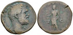 _x000D_ Clodius Albinus Caesar, 193-195. Sestertius circa 194-195, Æ 28mm., 19.28g. Bare head r., slightly drapery on l. shoulder. Rev. Saeculum Frugi...