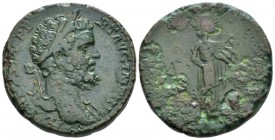 Septimius Severus, 193-211 Sestertius circa 194, Æ 30mm., 25.84g. Laureate bust r., with drapery on l. shoulder. Rev. Africa, in elephant-skin head-dr...