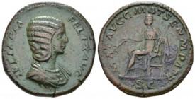Julia Domna, wife of Septimius Severus Sestertius circa 212-217, Æ 31mm., 24.17g. Draped bust r. Rev. Julian Domna seated l. on throne, holding branch...