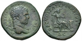 Caracalla, 198-217 Sestertius circa 213, Æ 32.7mm., 19.53g. Laureate bust r., slight drapery on l. shoulder. Rev. Securitas seated r., propping head o...