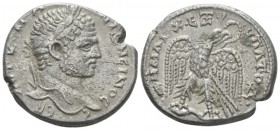 Caracalla, 198-217 Tetradrachm Antioch circa 214-215, AR 26mm., 12.54g. Laureate head r. Rev. Eagle standing facing on leg and thigh of sacrificial an...