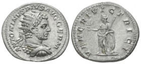 Caracalla, 198-217 Antoninianus circa 214-217, AR 23mm., 5.71g. Radiate and cuirassed bust r. Rev. Venus standing facing, head l., holding spear and V...