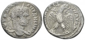Caracalla, 198-217 Tetradrachm Antioch circa 215-217, AR 26.7mm., 12.27g. Laureate head r. Rev. Eagle, with wreath in beak, standing facing, head r. a...