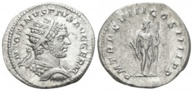 Caracalla, 198-217 Antoninianus circa 216, AR 23mm., 5.37g. ANTONINVS PIVS AVG GERM Radiate and draped bust r. Rev. P M TR P XVIIII COS IIII P P Jupit...