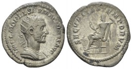 Macrinus, 217-218 Antoninianus circa 217-218, AR 23mm., 4.28g. Radiate and cuirassed bust r. Rev. Securitas seated l.; before, lighted altar. C 126. R...