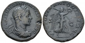 Elagabalus, 218-222 Sestertius circa 218-222, Æ 30.8mm., 22.97g. IMP CAES M AVR ANTONINVS PIVS AVG Laureate, draped and cuirassed bust r. Rev. VICTORI...