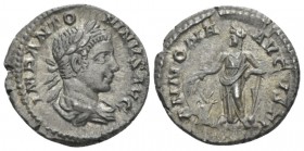 Elagabalus, 218-222 Denarius circa 218-222, AR 18.5mm., 3.09g. IMP ANTONINVS AVG Laureate and draped bust r. Rev. ANNONA AVGVSTI Annona standing l., h...
