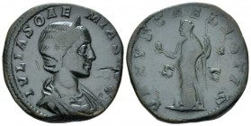 Julia Soemias, mother of Elagabalus Sestertius circa 218-222, Æ 29.1mm., 21.32g. Diademed and draped bust r. Rev. Venus standing l., holding apple and...