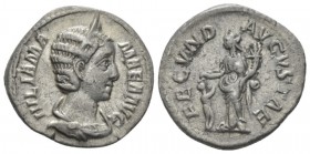 Julia Mamaea, mother of Severus Alexander Denarius 222 - 235, AR 19.5mm., 2.98g. IVLIA MAMAEA AVG Diademed and draped bust r. Rev. FECVND AVGVSTAE Fec...