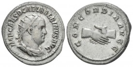 Balbinus, 238 Antoninianus circa 238, AR 22mm., 5.06g. Radiate, draped and cuirassed bust r. Rev. Clasped hands. C 3. RIC 10.

Rare. Old cabinet ton...