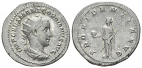Gordian III, 238-244 Antoninianus circa 238, AR 23mm., 5.53g. Radiate, draped, and cuirassed bust r. Rev. Providentia standing l., holding globe and s...