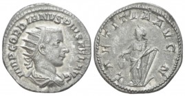Gordian III, 238-244 Antoninianus circa 241-243, AR 22mm., 4.37g. Radiate, draped and cuirassed bust r. Rev. Laetitia standing l., holding wreath and ...