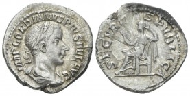 Gordian III, 238-244 Denarius circa 241-243, AR 20mm., 3.25g. Laureate, draped and cuirassed bust r. Rev. Securitas seated l., holding sceptre in r. h...