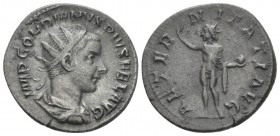 Gordian III, 238-244 Antoninianus circa 241-243, AR 21mm., 3.76g. Radiate, draped and cuirassed bust r. Rev. Sol standing facing, head l., raising r. ...