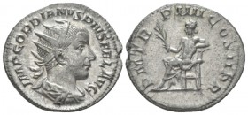 Gordian III, 238-244 Antoninianus circa 241-243, AR 20mm., 3.48g. Radiate, draped, and cuirassed bust r. Rev. Apollo seated l., holding branch and res...