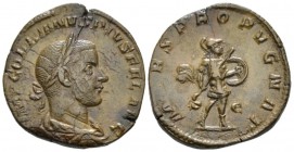 Gordian III, 238-244 Sestertius circa 244, Æ 29mm., 19.39g. Laureate, draped and cuirassed bust r. Rev. Mars advancing r., holding spear and shield. C...