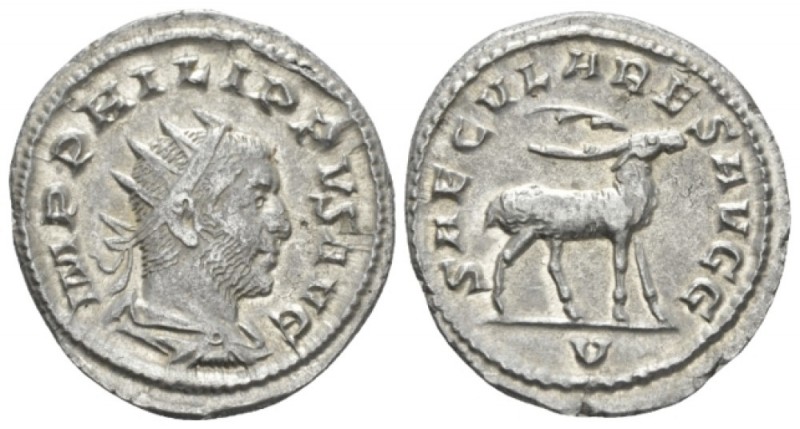 Philip I, 244-249 Antoninianus circa 248, AR 22mm., 4.45g. Radiate, draped and c...