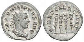 Philip I, 244-249 Antoninianus circa 247-249, AR 22mm., 4.26g. Radiate, draped and cuirassed bust r. Rev. Legionary eagle and three standards. C 50. R...