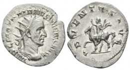 Trajan Decius, 249-251 Antoninianus circa 249-251, AR 22mm., 2.99g. Radiate, draped, and cuirassed bust r. Rev. The Emperor on horseback prancing l., ...