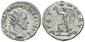 Trajan Decius, 249-251 Antoninianus circa 249-251, AR 22mm., 4.36g. Radiate and cuirassed bust r. Rev. Victory advancing l., holding wreath and palm b...