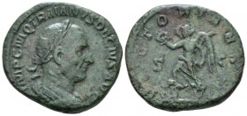 Trajan Decius, 249-251 Sestertius circa 249-251, Æ 27mm., 18.79g. Laureate, draped and cuirassed bust r. Rev. Victory advancing l., holding wreath and...