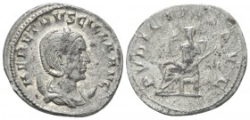 Herennia Etruscilla, wife of Trajan Decius Antoninianus circa 251, AR 22mm., 3.68g. Draped bust r., wearing stephane, set on crescent. Rev. Juno Regin...
