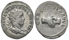 Herennius Etruscus Caesar, 250-251. Antoninianus circa 250-251, AR 20mm., 3.05g. Radiate and draped bust r. Rev. Two clasped hands. C 4. RIC T. Decius...