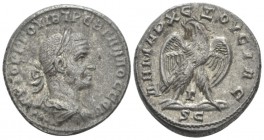 Trebonianus Gallus, 251-253 Tetradrachm Antioch circa 251, billon 25.4mm., 10.94g. Laureate, draped, and cuirassed bust right; below, •••. Rev. Eagle ...