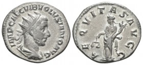 Volusian, 251-253 Antoninianus circa 251-253, AR 20mm., 3.84g. Radiate, draped and cuirassed bust r. Rev. Aequitas standing l., holding scales and cor...