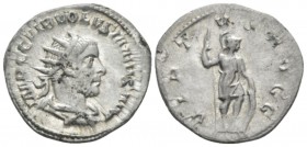 Volusian, 251-253 Antoninianus Mediolanum circa 251-253, AR 21mm., 3.75g. Radiate, draped and cuirassed bust r. Rev. Virtus standing r., holding spear...