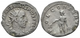 Aemilian, 253 Antoninianus circa 253, AR 19mm., 3.26g. 253, AR 19mm, 3.26g. Radiate, draped and cuirassed bust r. Rev. Apollo standing l., holding bra...