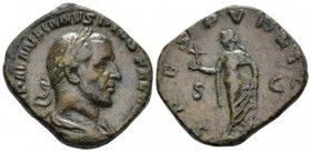 Aemilian, 253 Sestertius circa 253, Æ 28mm., 18.94g. Laureate, draped and cuirassed bust r. Rev. Spes advancing l., holding flower in r. hand and rais...