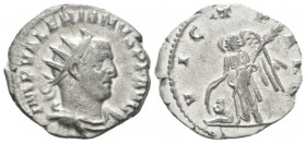Valerian I, 253-260 Antoninianus Viminacium circa 255, billon 20mm., 2.88g. Radiate, draped and cuirassed bust r. Rev. Victory standing l., holding pa...
