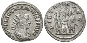 Gallienus, 253-268 Antoninianus Samosata circa 256-260, billon 20mm., 3.43g. Radiate, draped and cuirassed bust r. Rev. The two emperors standing faci...