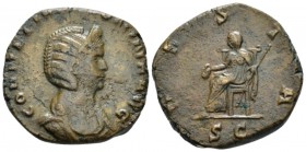 Salonina, wife of Gallienus Sestertius circa 260-262, Æ 28mm., 13.35g. Draped bust r., wearing stephane. Rev. Vesta seated l., holding patera and scep...