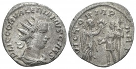 Valerian II Caesar, 253-255 Antoninianus Antiochia circa 255, billon 20mm., 3.96g. Radiate and draped bust r. Rev. Victory standing r., presenting wre...