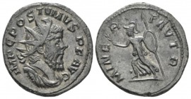 Postumus, 259-268 Antoninianus Lugdunum circa 262, billon 22mm., 4.38g. Radiate, draped and cuirassed bust r. Rev. Minerva advancing l., holding olive...