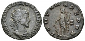 Quintillus, 270 Antoninianus circa 270, billon 18mm., 3.69g. Radiate, draped and cuirassed bust r. Rev. Fortuna standing l., holding rudder on globe a...