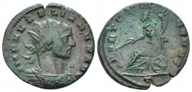 Aurelian, 270-275 Antoninianus Mediolanum circa 272, billon 20mm., 5.04g. Radiate and cuirassed bust r. Rev. Fortuna seated l. on wheel, holding rudde...